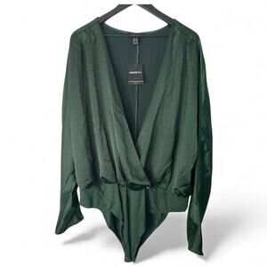 Forever 21 Emerald Green Deep V-Neck 3X Bodysuit NWT